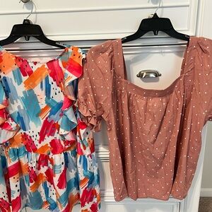 Trendy Boutique Multicolor Ruffle Blouse and Polka Dot Top